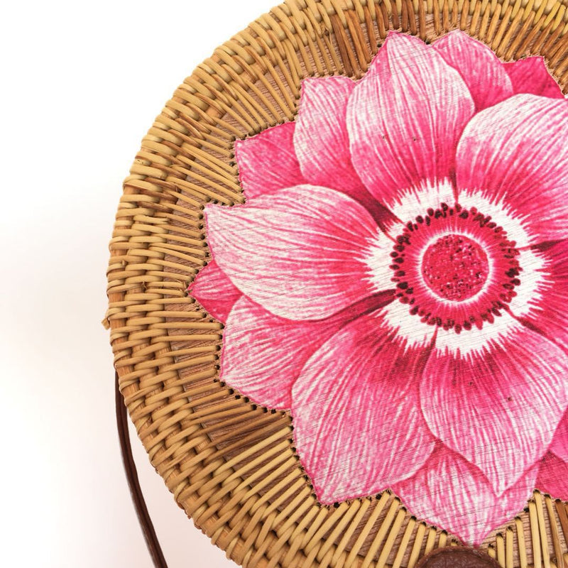 Rattan Bag Vietnamese Handmade Pattern Straw Bag Summer Beach Bag Round Women's Shoulder Bag Messenger Bag - BsBuy