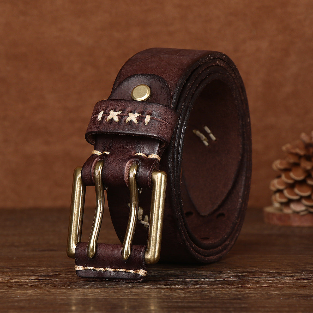 Retro Genuine Leather Belt – Top-Layer Cowhide with Copper Pin Buckle | Black, Brown & Khaki | 105–125cm - BsBuy