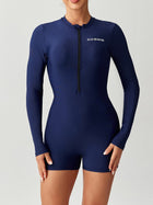 Solid color long sleeved one-piece flat angle swimsuit - BsBuy