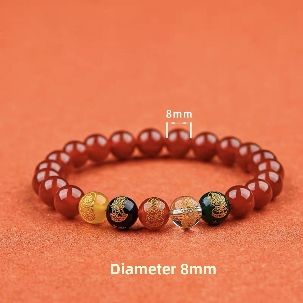 Five-Way Fortune God Cinnabar Bracelet with Beads - BsBuy