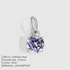 Birthstone Zircon Necklace Pendant — Stainless Steel Round Charm | 12 Months | Gold & Steel - BsBuy