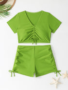Short Sleeve High Waist Bikini Set – Elegant Separated Swimwear for Women - BsBuy