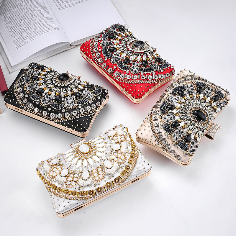 Cross-Mirror New Bead Embroidered Evening Bag, Hand-Beaded Women's Hand-Held Wedding Bag, Diamond-Encrusted Banquet Rhinestone Evening Bag - BsBuy