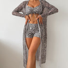 Checkered printed split long sleeved three piece swimsuit - BsBuy