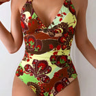 Split swimsuit women's print tight backless deep V-neck - BsBuy