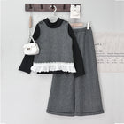 Chic Wool Vest Set for Girls - Long Sleeve Top  Autumn Fashion 3-Piece Outfit - BsBuy
