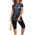 Leaf print zipper three piece swimsuit set - BsBuy