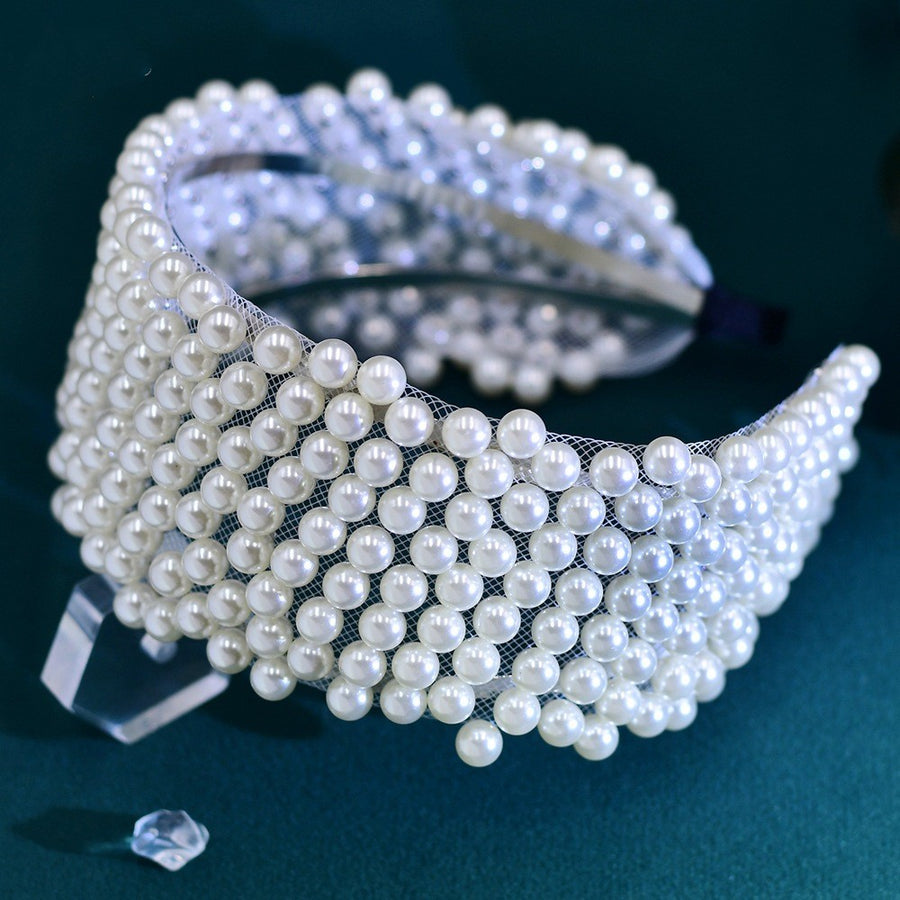 White Pearl Bridal Hair Hoop — Handmade Beaded Headwear & Hair Accessory - BsBuy
