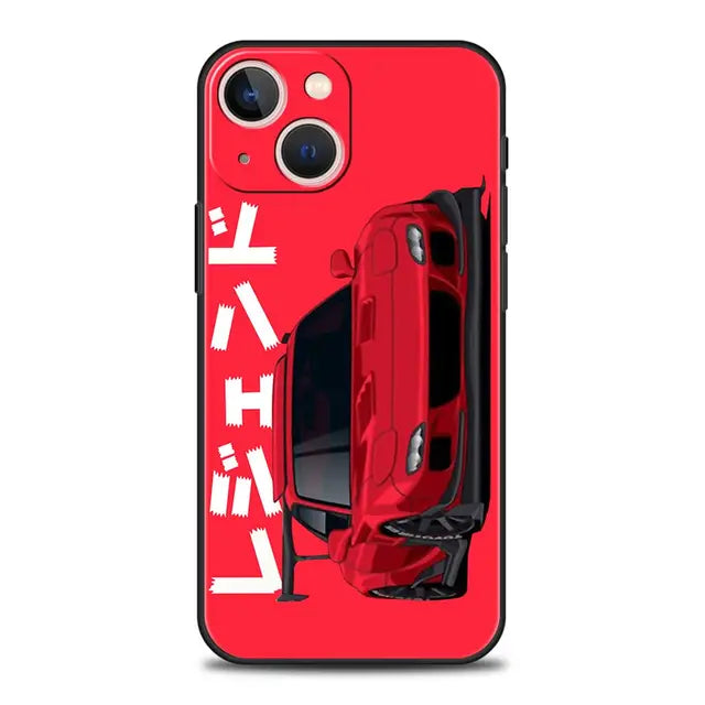 Luxury Phone Case For iPhone 11 12 13 15 14 Pro Max X XR XS 7 8 Plus SE 2020 Black Soft Cover Funda JDM Tokyo Drift Sports Car - BsBuy