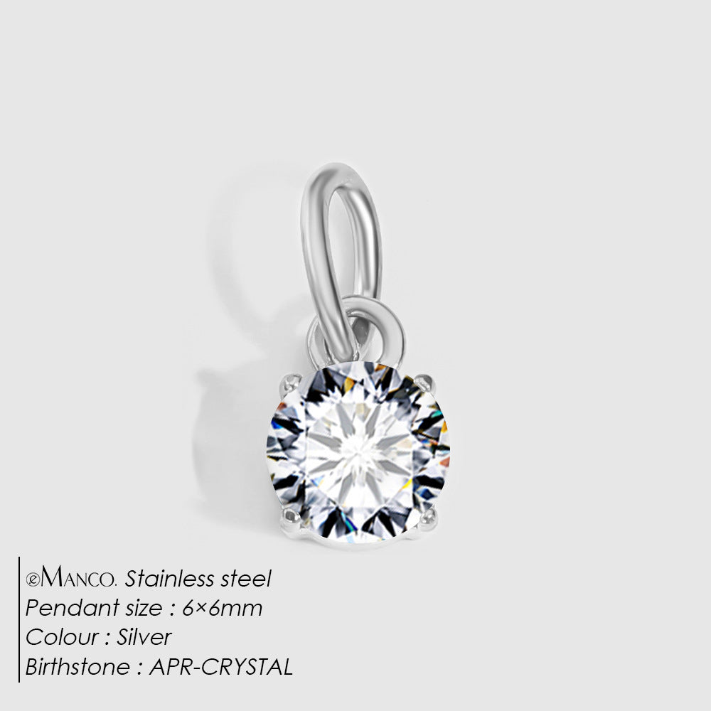 Birthstone Zircon Necklace Pendant — Stainless Steel Round Charm | 12 Months | Gold & Steel - BsBuy