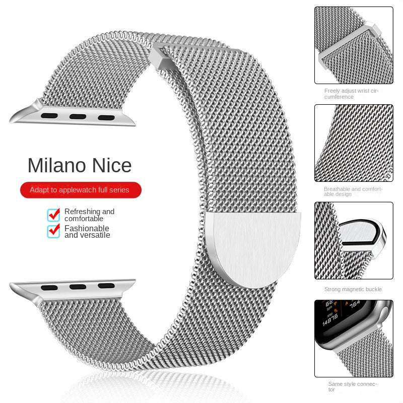 Compatible with Apple Watch, Two-Section Half-Circle Magnetic Milanese Steel Band for iWatch 11, Apple Watch Strap - BsBuy