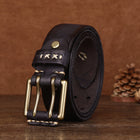 Retro Genuine Leather Belt – Top-Layer Cowhide with Copper Pin Buckle | Black, Brown & Khaki | 105–125cm - BsBuy