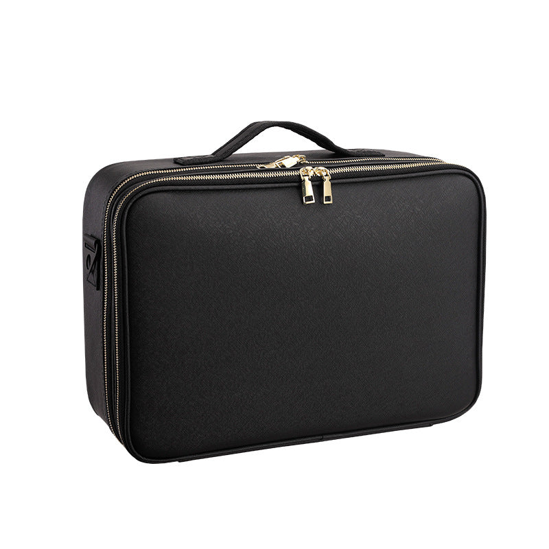 Portable Multi-Layer Cosmetic & Tool Organiser Bag – PVC Leather Travel Beauty Case | Pink & Black