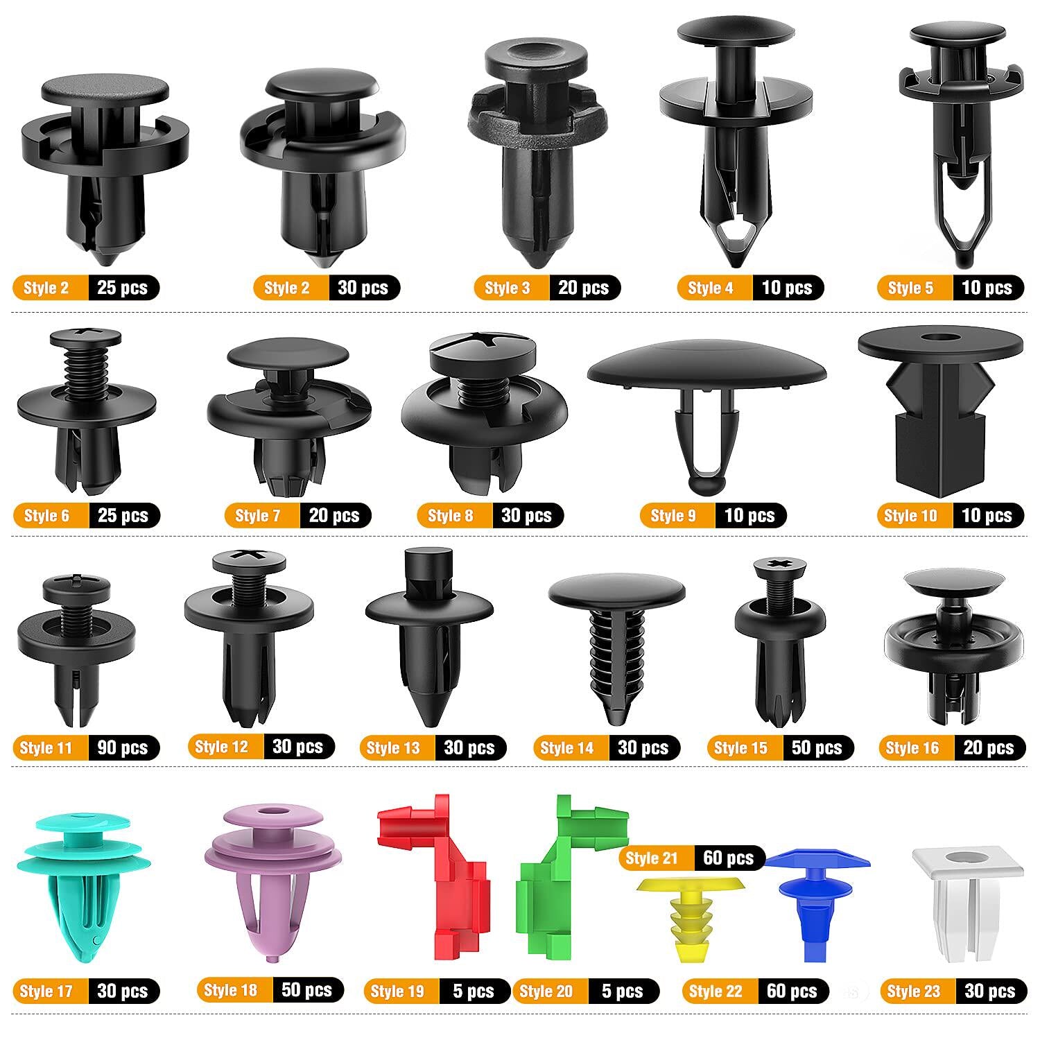 Automotive Plastic Fastener Clips Assortment Kit | 19 Varieties - BsBuy