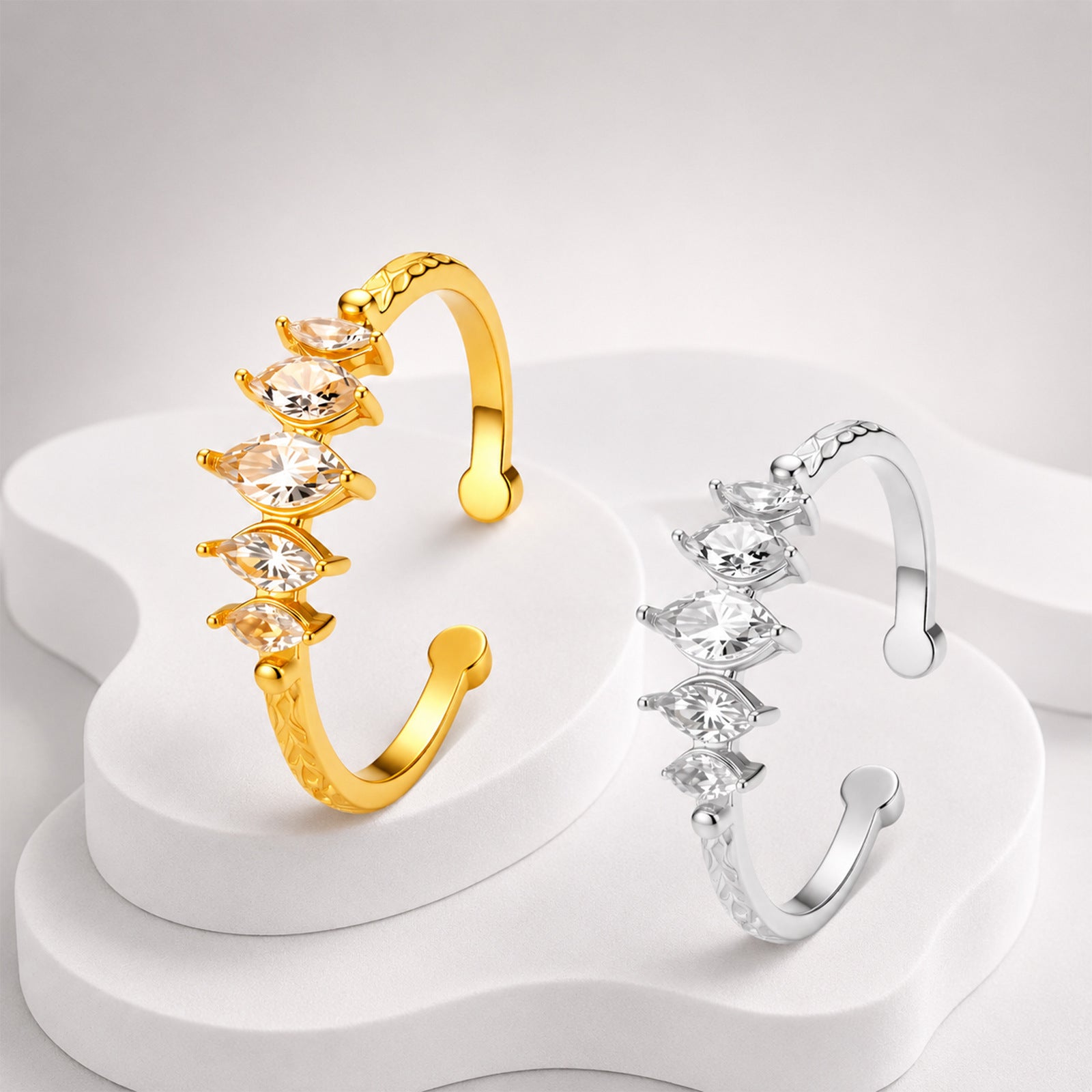 Adjustable Hammered Pattern Ring with Diamond Accents