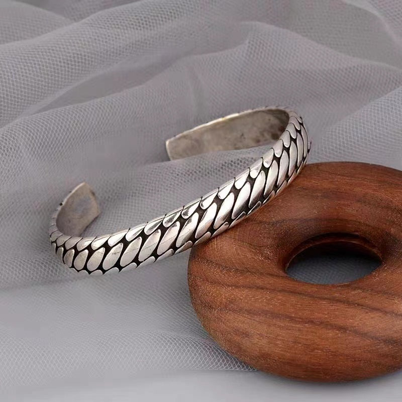 Open Geometric Tyre Pattern Bracelet – Minimalist Silver Cuff - BsBuy