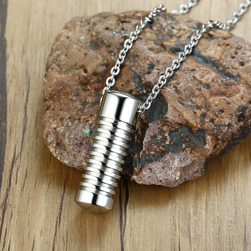 Vnox Stylish Screw Design Cylinder Memorial Urn Necklaces for Men Black Color Stainless Steel Cremation Keepsake Gifts Jewelry - PN-1135S