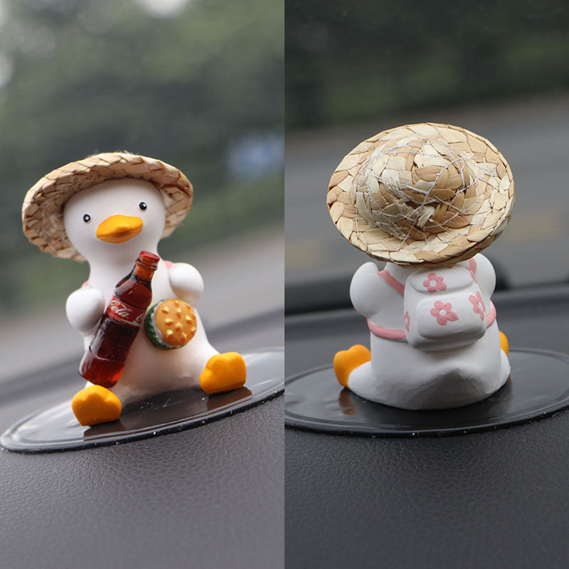 Straw Hat Glasses Duck Car Ornaments Straw Hat Local Tyrant Duck Car Ornaments Creative Straw Hat Swing Duck Car Pendant - BsBuy