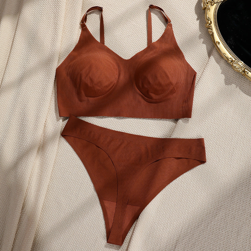 Seamless Gathering Bra & Thong Set | Wire-Free 3/4 Cup | All-Season Comfort