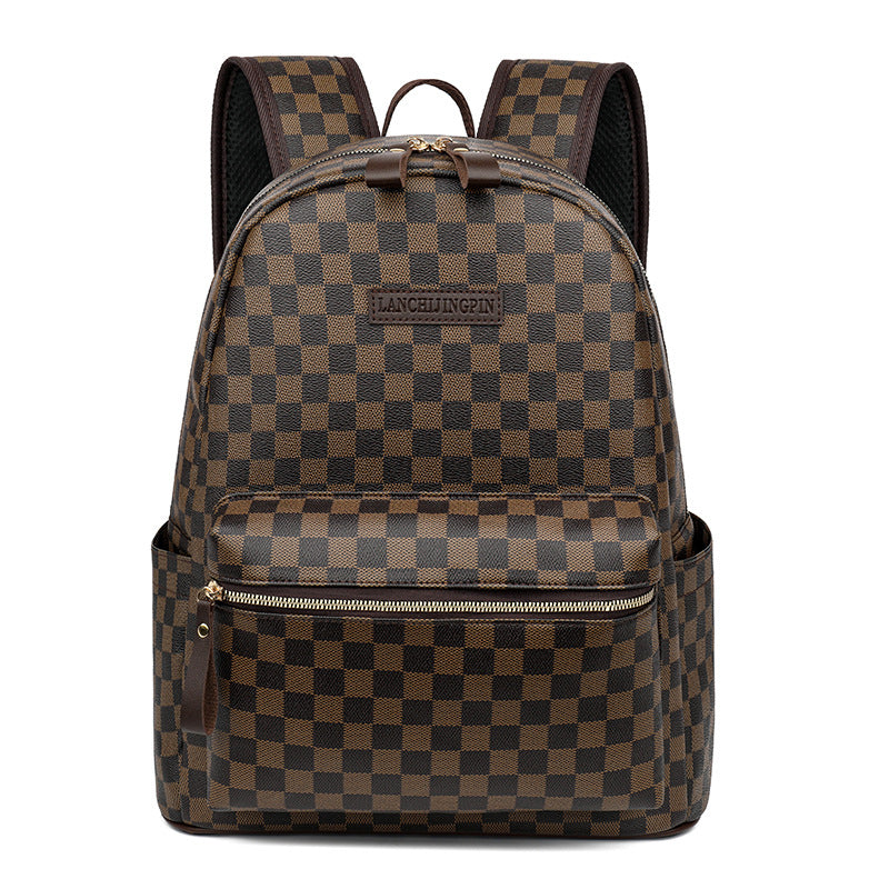 Checkerboard Fashion Backpack – Laptop Bag for School, Travel & Daily Use - BsBuy