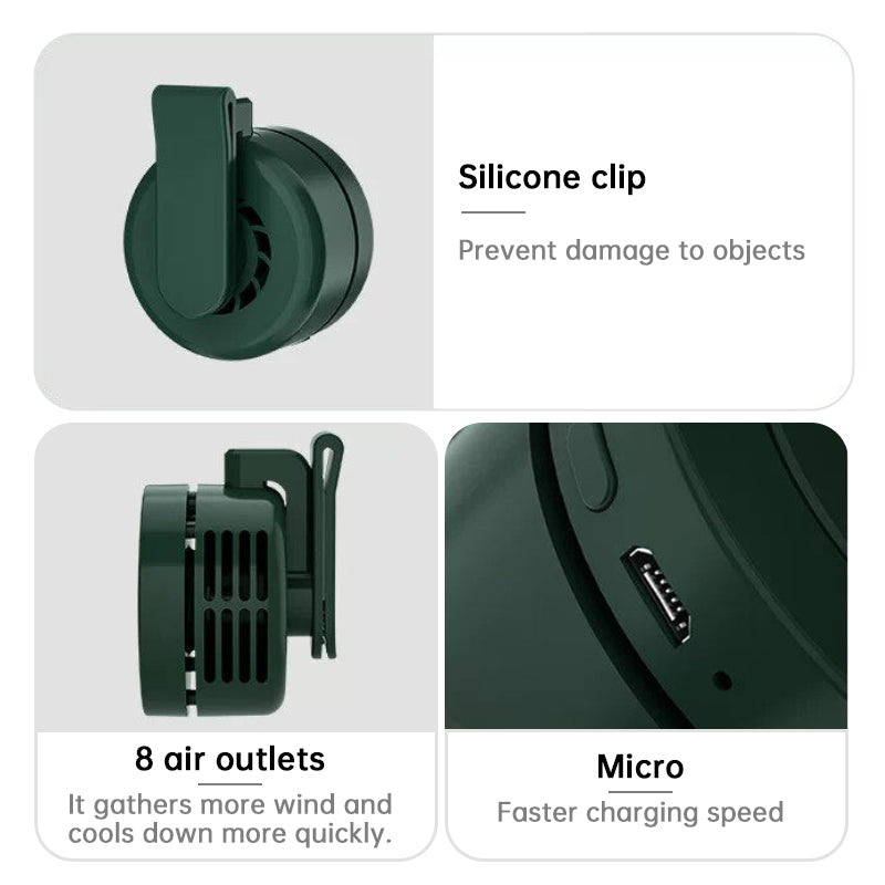 Outdoor Clip-On Fan for Camping & Fishing – Portable Bladeless Neck Fan, USB Rechargeable Belt Fan for Hiking & Travel - BsBuy