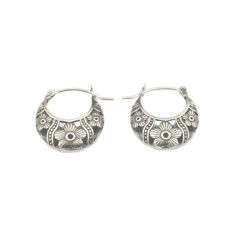S925 Sterling Silver Floral Petal Earrings – Vintage Ethnic Style - BsBuy