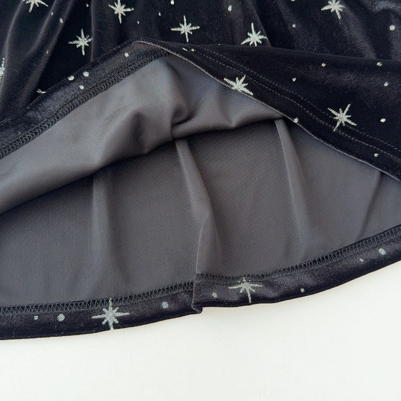 Clothing  Elegant Velvet Long Sleeve Dress with Glitter Star Print, Turn-Down Collar Princess Cut, Children's Formal Dress - BsBuy