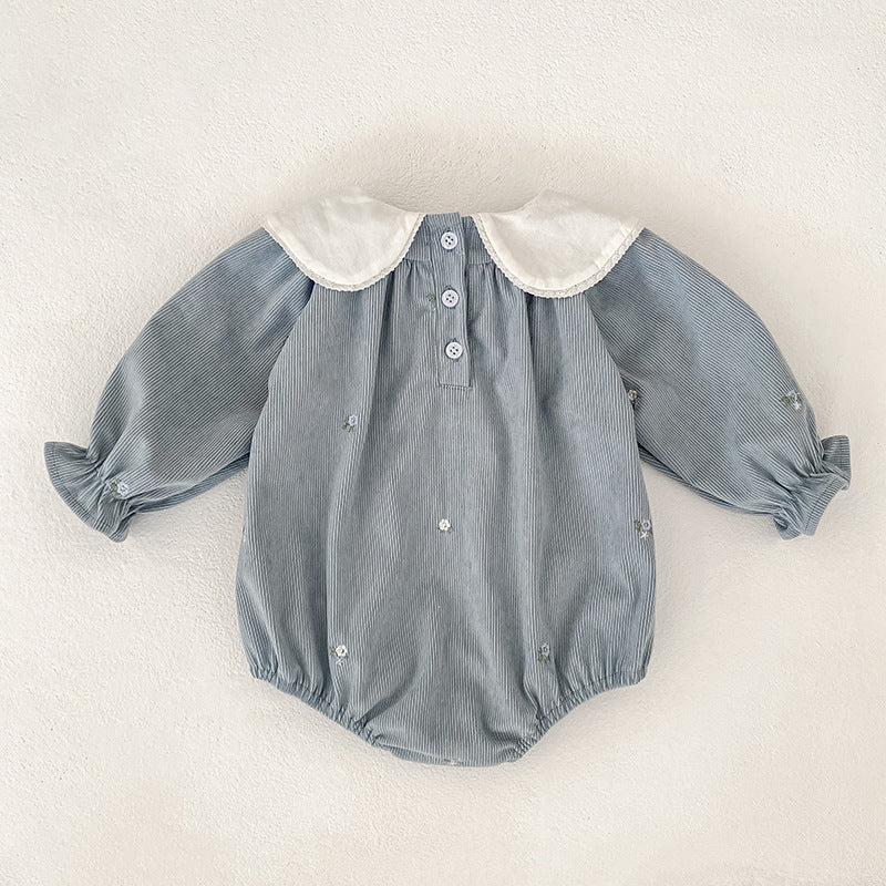 Cute  Baby Girl Long Sleeve Romper with Embroidered Collar, Spring and Autumn Fashion Princess Outfit - BsBuy