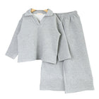 Loose Simple Solid Color Casual Women's Children's Autumn Winter New V-Neck Turn-Down Collar Long Sleeve Long Pants Two-Piece Set - BsBuy