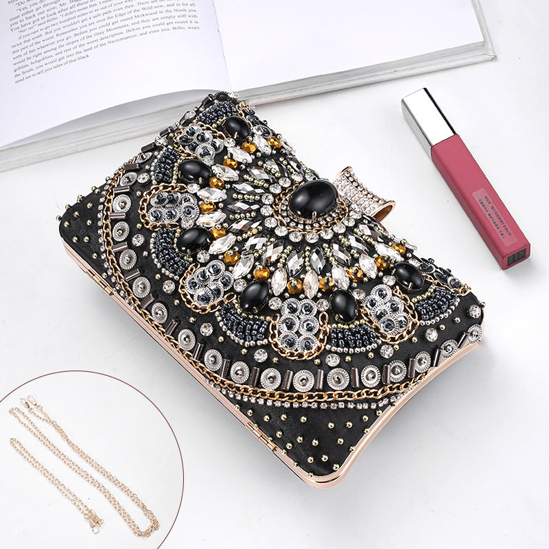 Cross-Mirror New Bead Embroidered Evening Bag, Hand-Beaded Women's Hand-Held Wedding Bag, Diamond-Encrusted Banquet Rhinestone Evening Bag - BsBuy