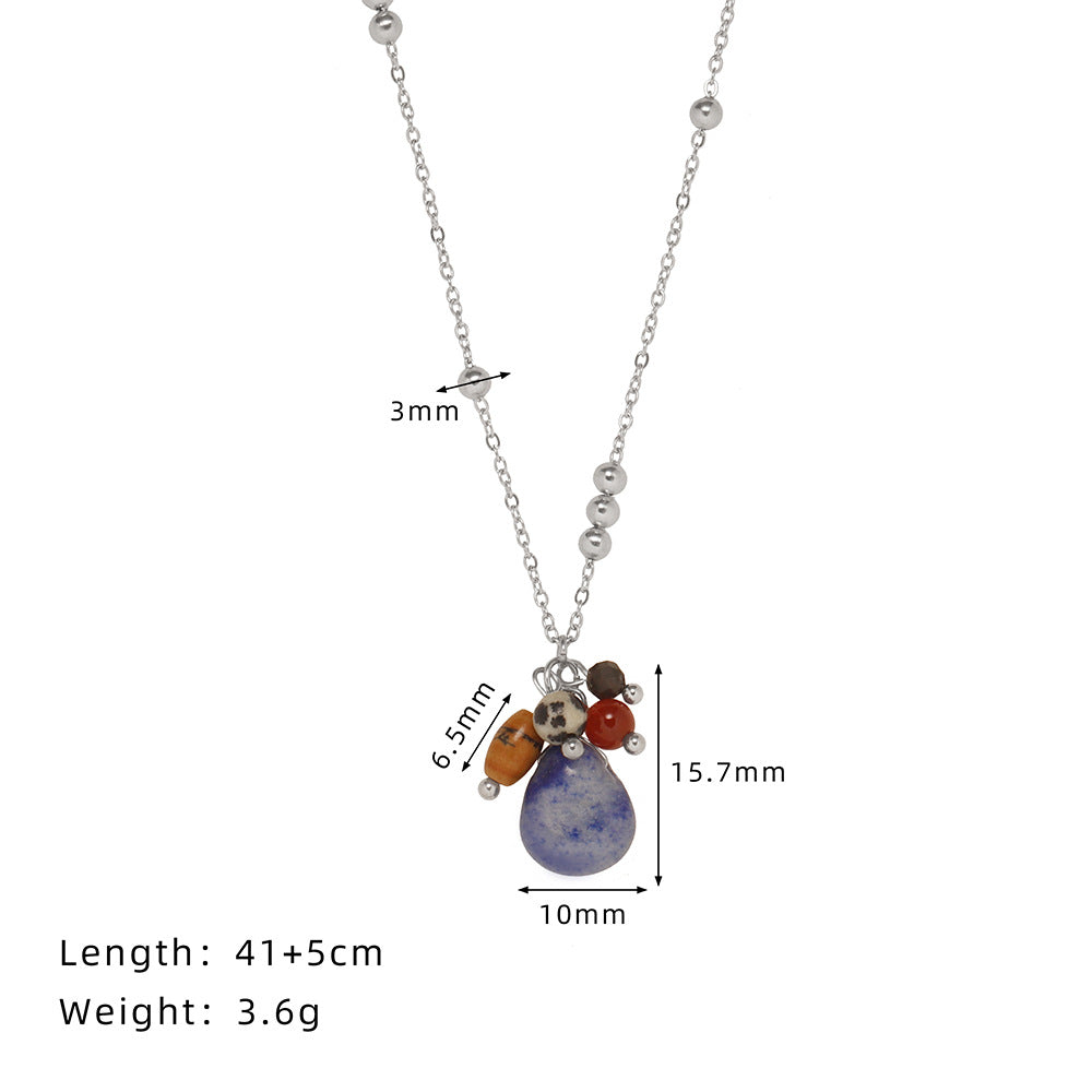 Natural Stone Necklace & Earrings Set – Retro Ethnic Teardrop Jewellery in Titanium Steel - BsBuy