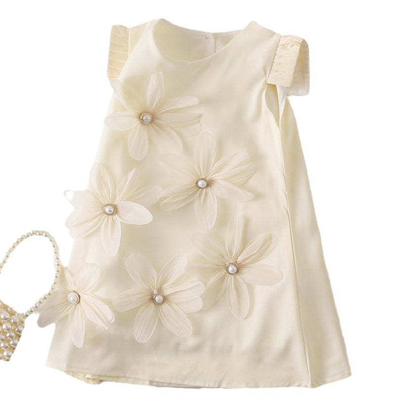 Flower Pleated Flutter Sleeve Long Dress for GirlsElegant and Beautiful, Summer Dress - BsBuy