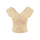 V-Neck Lace Top with Built-In Bra — No Bra Needed | Short Sleeve | White, Black & Apricot - BsBuy