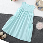 Fresh Mint Color Sleeveless Cotton Cool-Feeling A-Line Princess Dress - BsBuy
