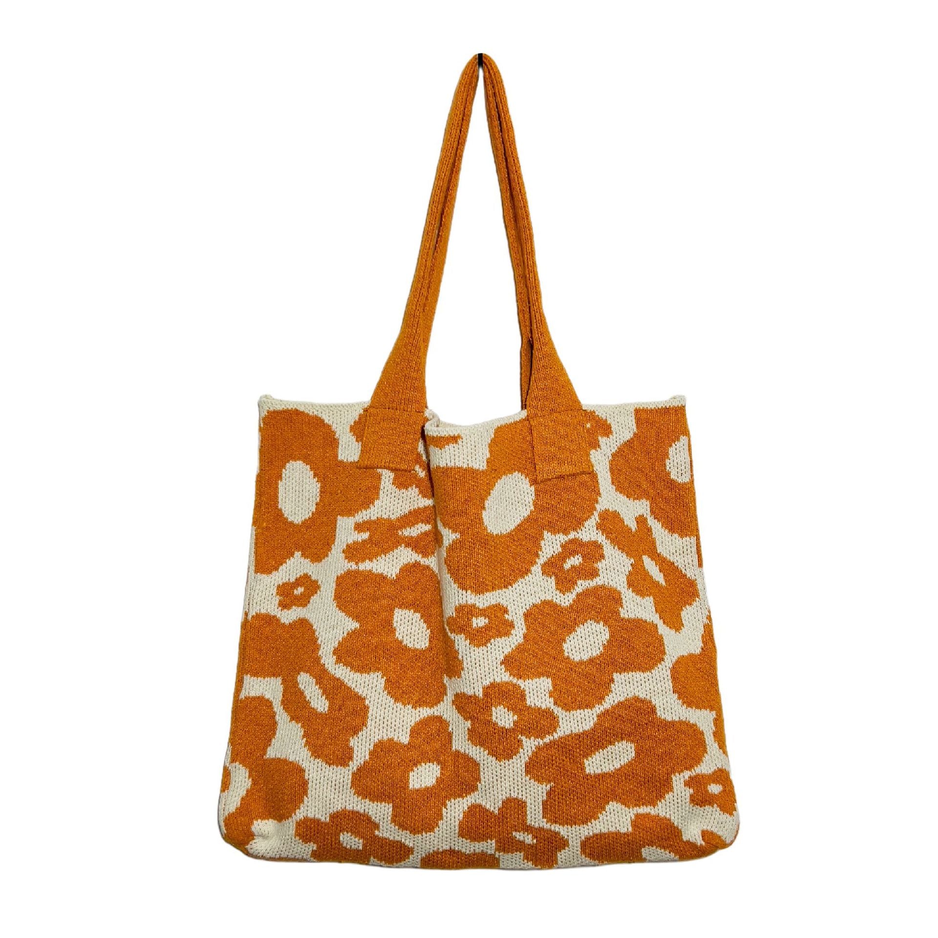 New Flower Bag Knitted Bag Large Capacity Tote Bag Student Shoulder Bag Woolen Bag Trendy Girl - BsBuy