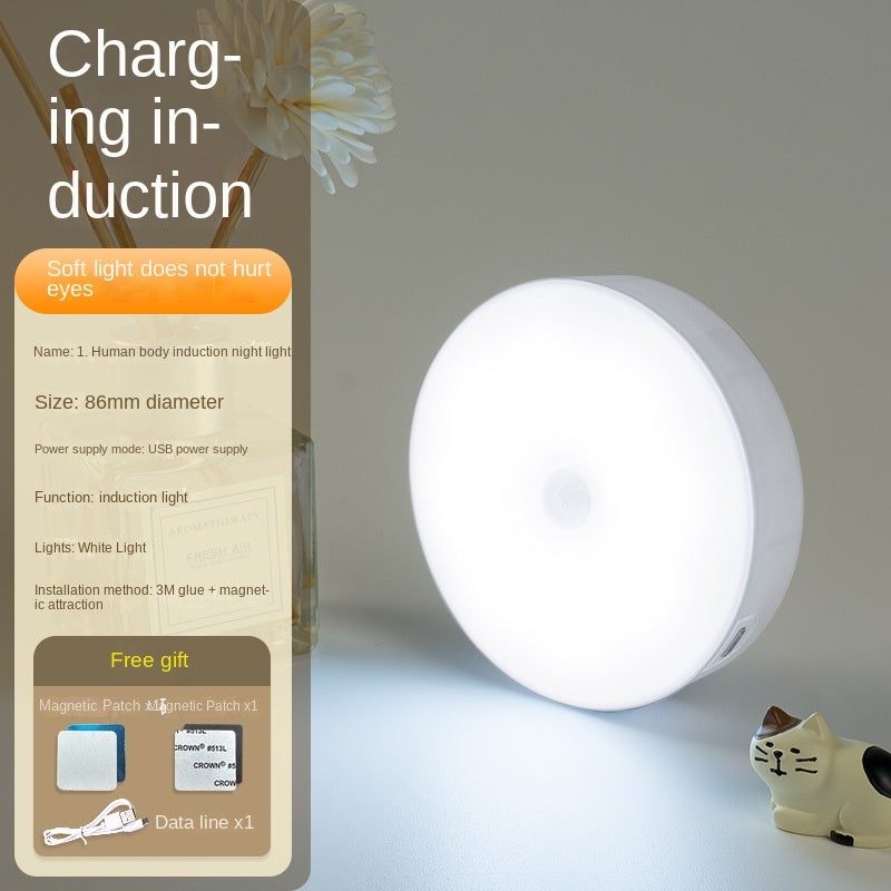 Smart LED Motion Sensor Night Light with Wireless Charging and Magnetic Base, Bedside Lamp for Bedroom, Cabinet, Home Use - White Light
