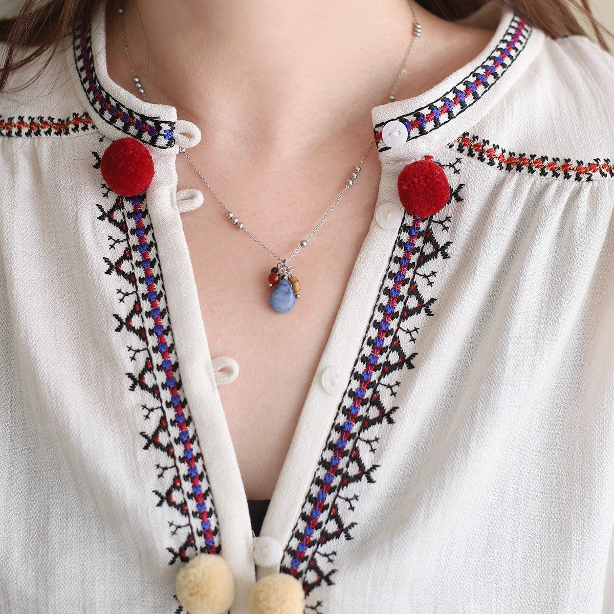 Natural Stone Necklace & Earrings Set – Retro Ethnic Teardrop Jewellery in Titanium Steel - BsBuy