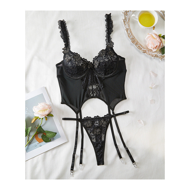 European Style Sheer Lace Lingerie Set – Elegant French-Inspired Bodysuit | Black, White & Wine Red | S–XL