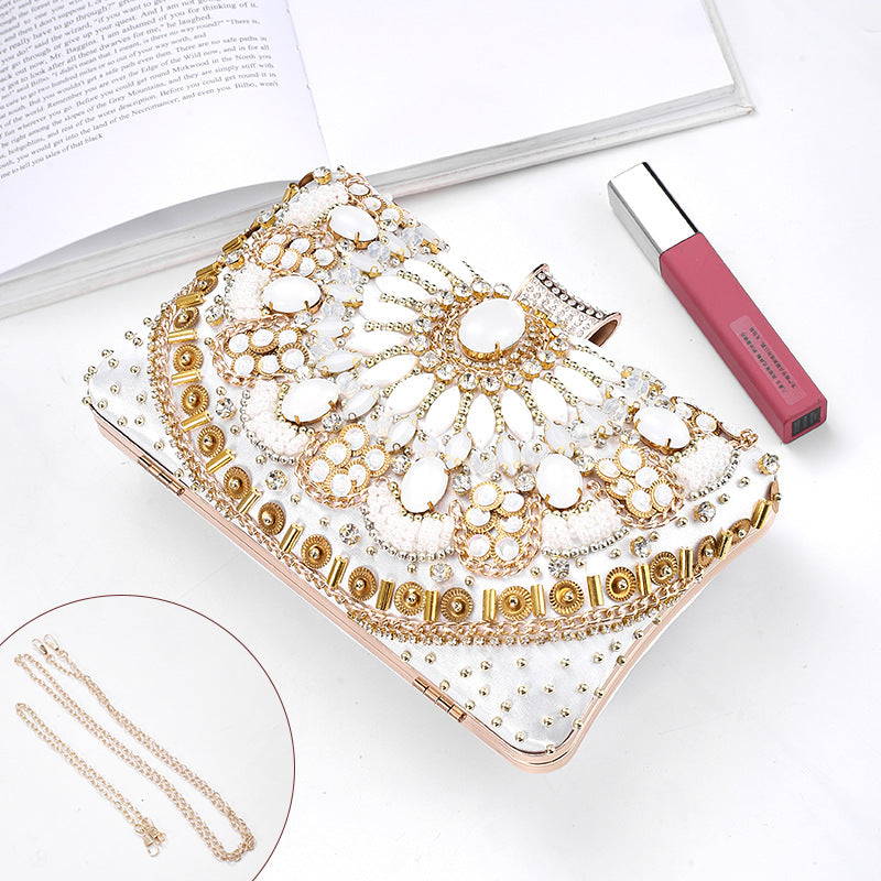 Cross-Mirror New Bead Embroidered Evening Bag, Hand-Beaded Women's Hand-Held Wedding Bag, Diamond-Encrusted Banquet Rhinestone Evening Bag - BsBuy