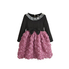 Girls Autumn Princess Dress – Rose Pattern, Large Bow & Long Sleeve - BsBuy