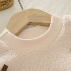 Child Girls Autumn Winter Set Dress with Bow, Beige Teddy Fleece Long Sleeve Top and Khaki Short Skirt Simple Two-Piece Set - BsBuy