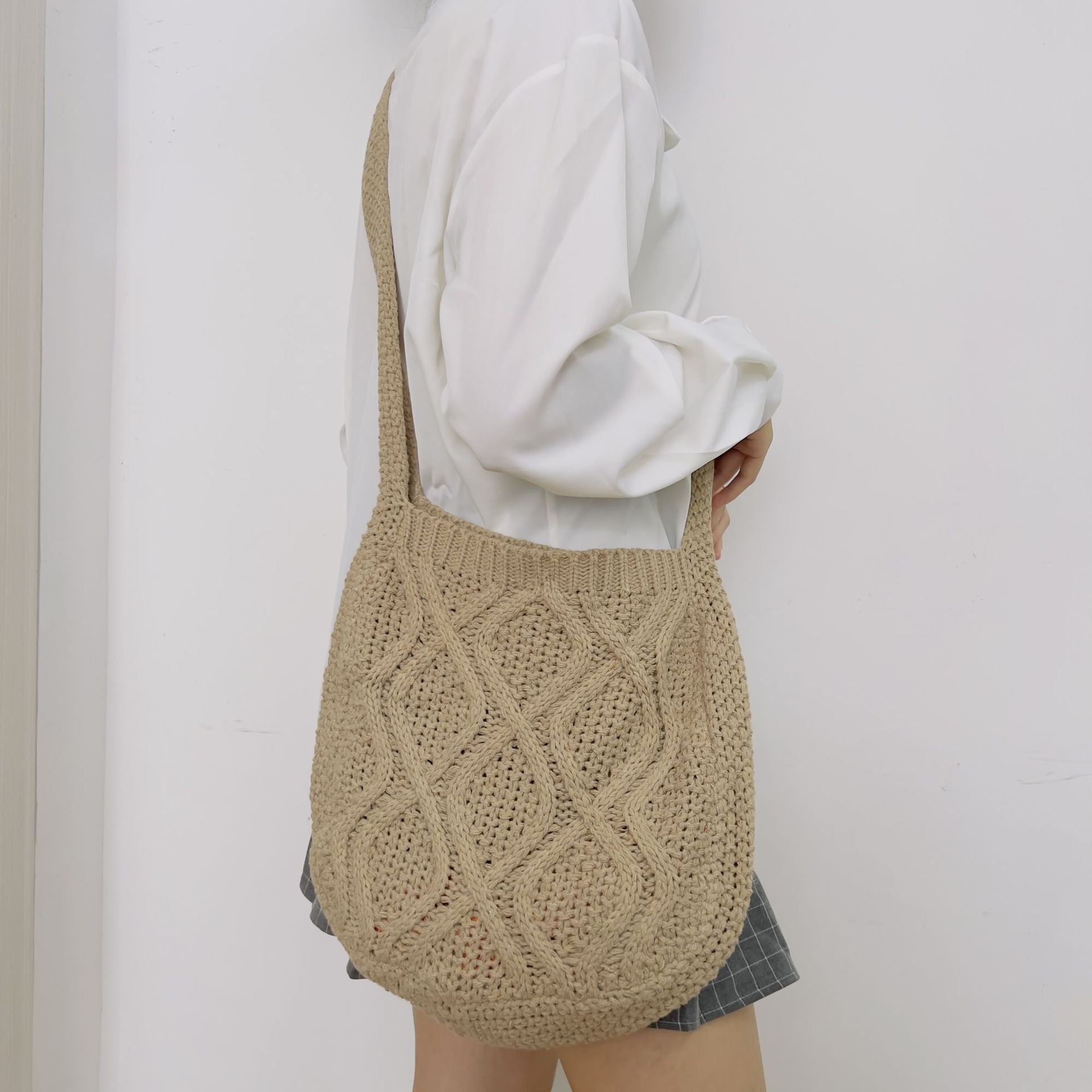 New Bag Knitted Bag Messenger Bag Solid Color Tote Bag Twist Bag Retro Bag Women's Bag Trend - BsBuy