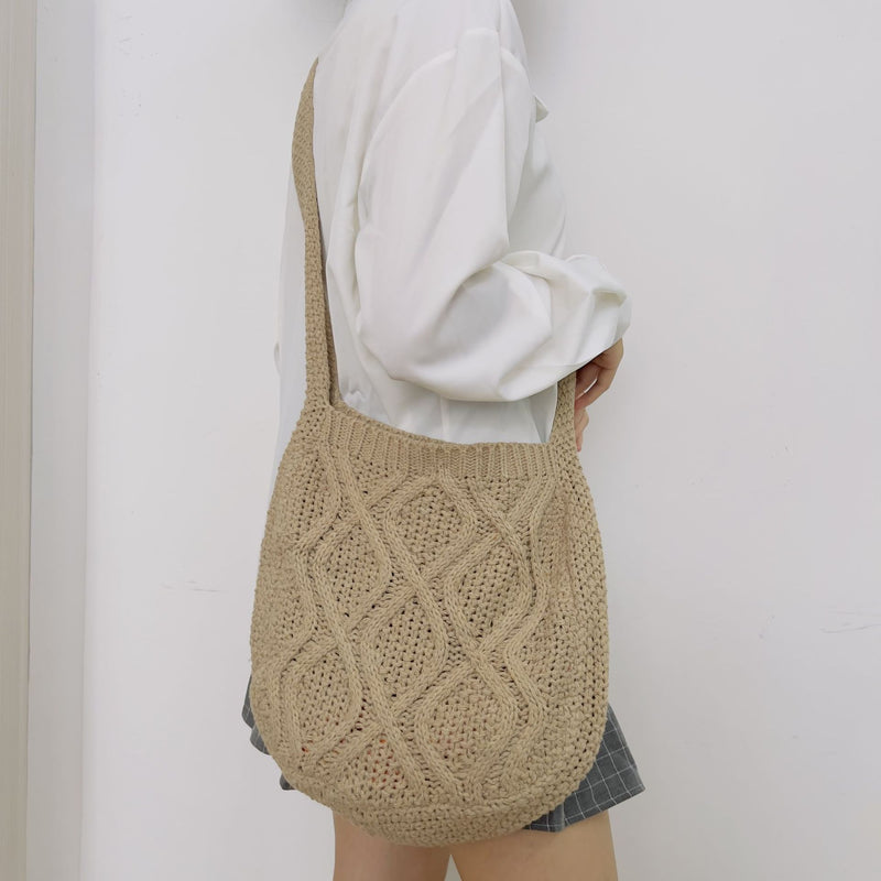 New Bag Knitted Bag Messenger Bag Solid Color Tote Bag Twist Bag Retro Bag Women's Bag Trend - BsBuy