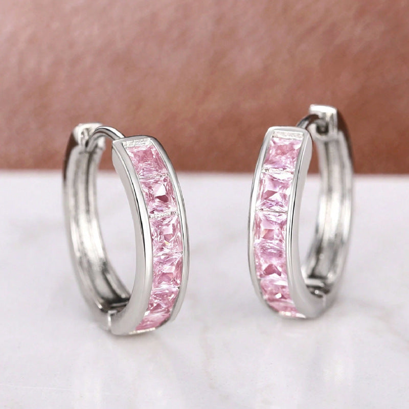 Chic Copper Zircon Stud Earrings for Women — Geometric Oval Sparkle | Gold, Silver, Pink & Multicolour - BsBuy