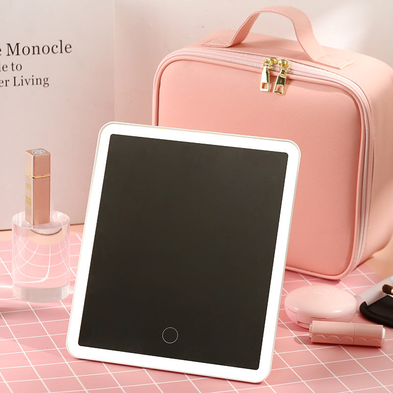 LED Makeup Bag with Mirror – Large Capacity Travel Cosmetic Organiser | PU Leather | Pink & Black - BsBuy