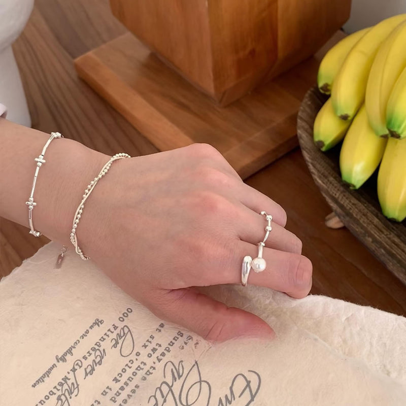 Sterling Silver Double-Layer Bead Bracelet | S925 | Korean Minimalist - BsBuy