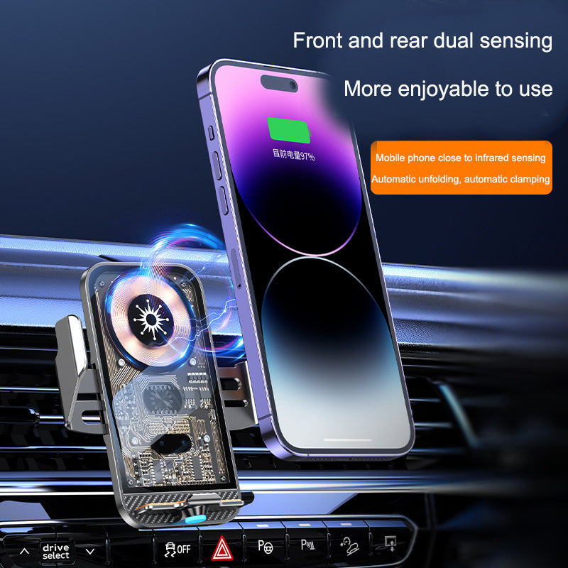 C11 Wireless Car Phone Holder & Charger — Infrared Auto-Clamp | 15W Fast Charge | Punk Transparent Design - BsBuy