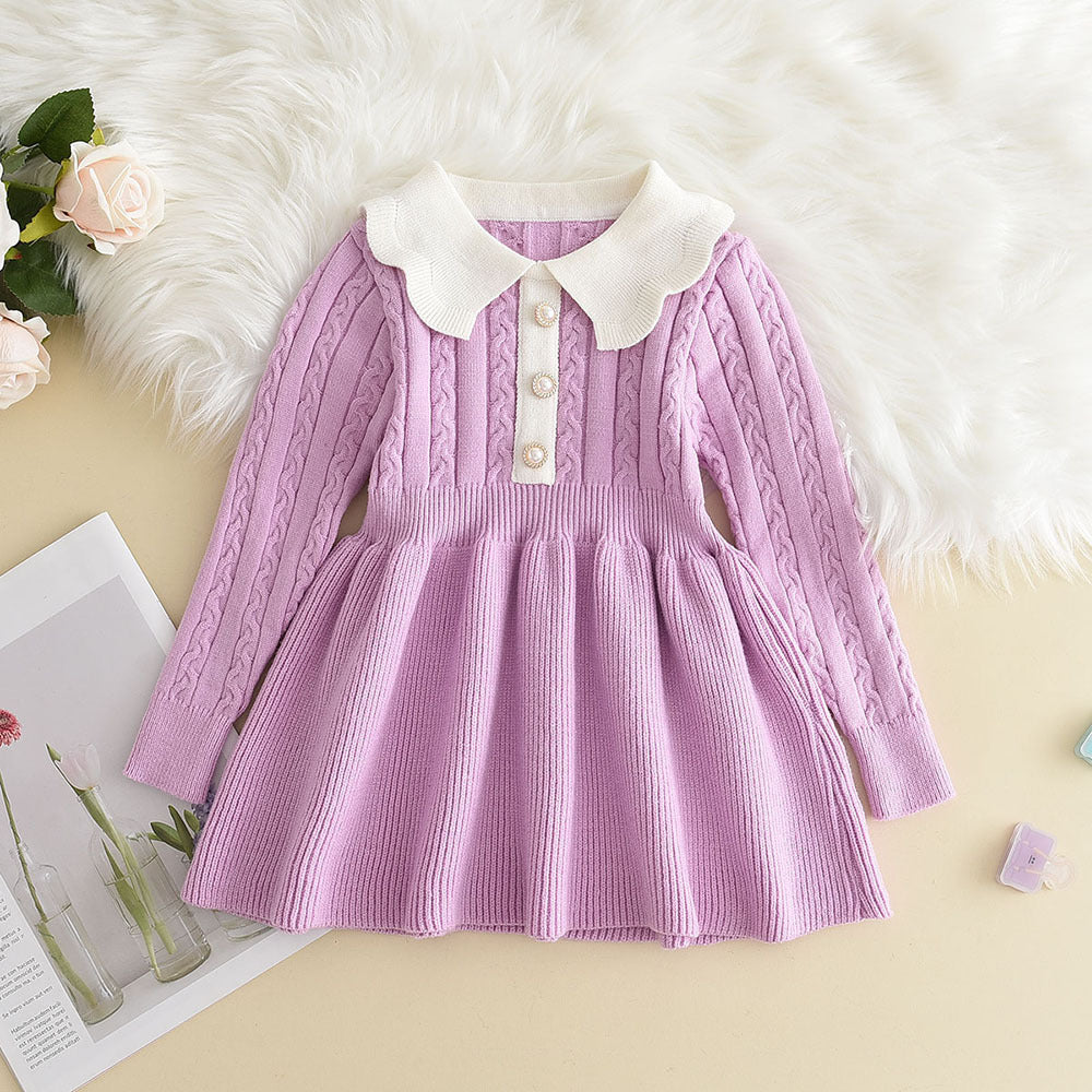 Fashionable Solid Color Long Sleeve Princess Dress Casual Winter Wear - BsBuy