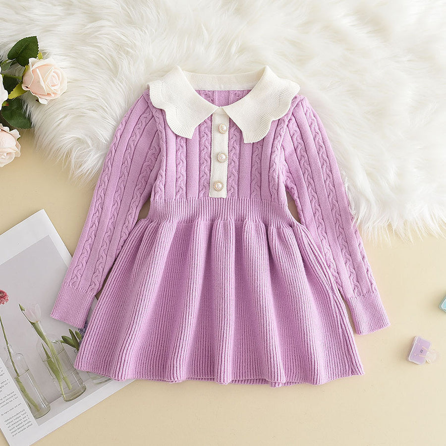 Fashionable Solid Color Long Sleeve Princess Dress Casual Winter Wear - BsBuy