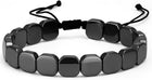 Black Onyx & Hematite Beaded Bracelet — Cubed Stone Braided Adjustable Jewellery for Men & Women